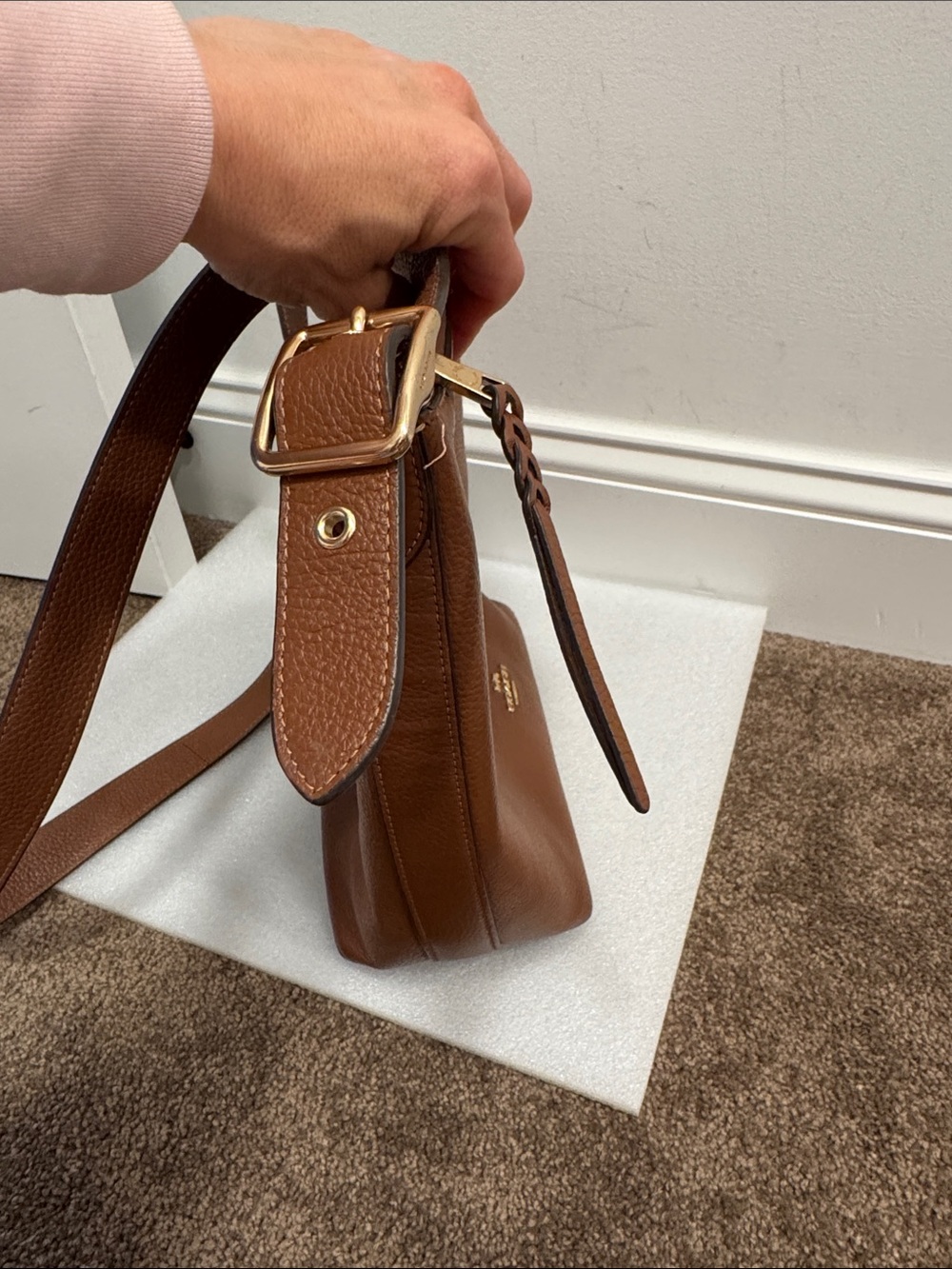 Coach Val Duffle brown pebbled leather shoulder bag purse with hangtag - Picture 4 of 10